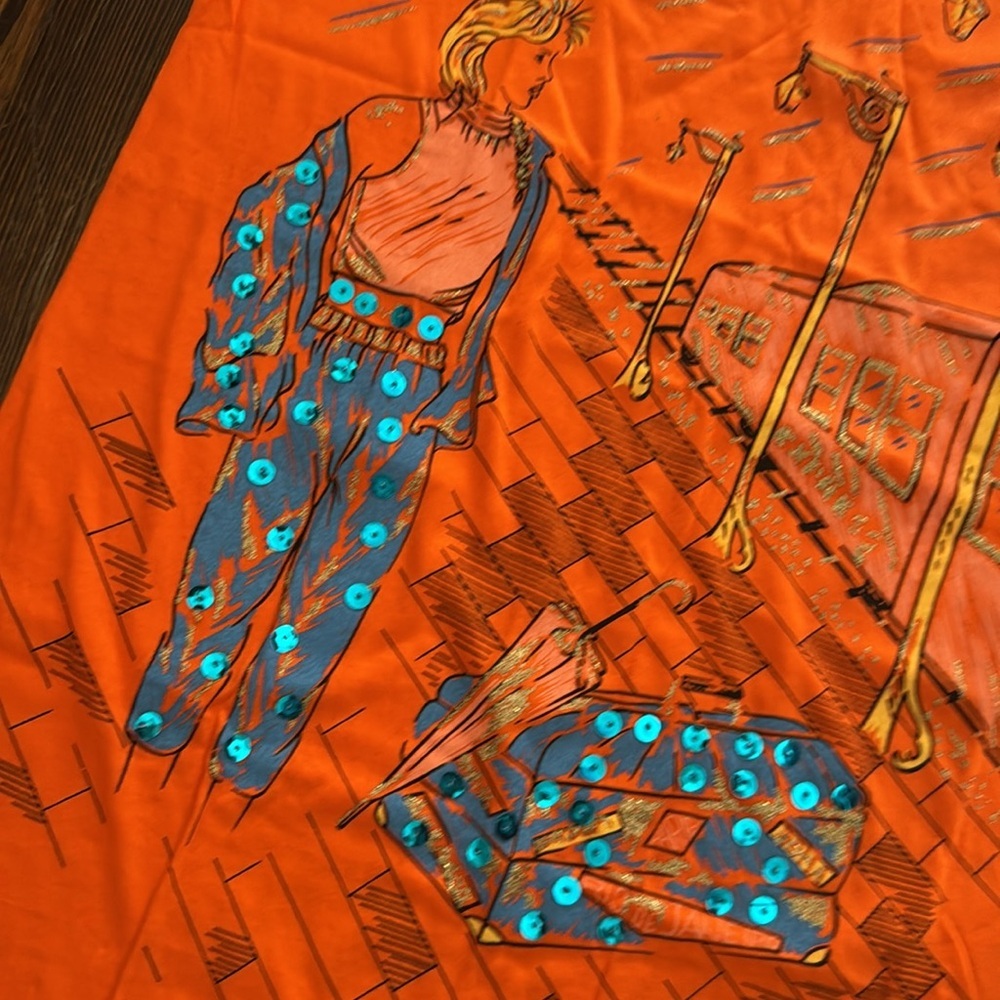 NWOT! Vibrant Orange Graphic Sleeveless Tank Top - Picture 3 of 5